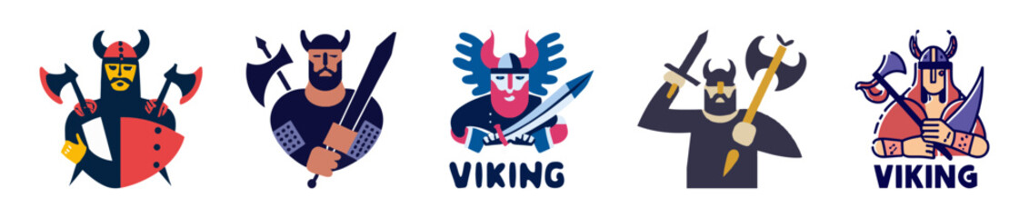 Scandinavian warrior symbol. Viking emblem and logos with isolated elements for special designs. Vector illustration of brand identity.
