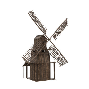 Medieval Viking wooden windmill. 3D rendering isolated.