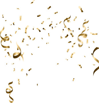 confetti png. Gold confetti falls from the sky. Glittering confetti on a transparent background. Holiday, birthday and Christmas decoration