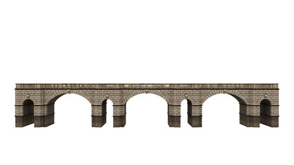 Wide low old stone bridge 3d illustration isolated.