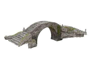 3D illustration of ivy covered old grey stone bridge isolated.