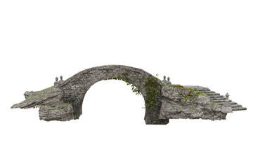 Old grey stone bridge with ivy growing on the side. 3D rendering isolated.