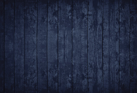 Black blue wooden texture. Dark painted old wood. Rough planks. Dark rustic background with space for design.