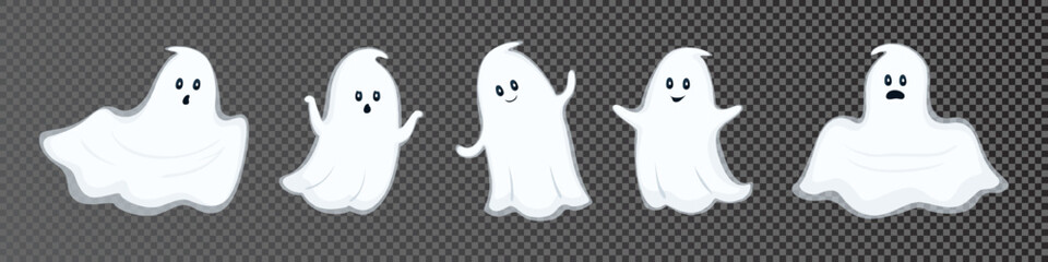 Set of ghosts with different emotions. Vector illustration.