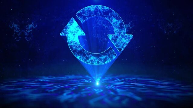 Reset Text with HUD Rotation Digital Technology interface Sci Fi Hologram Cyberspace Loop. Arrow, refresh, update icon, Rotation arrow sign. Reset or Reload symbol. Loading arrow. in a circle sign