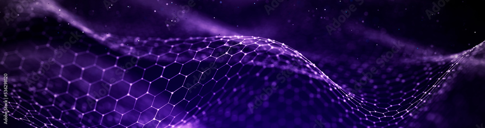 Wall mural abstract wave of connected hexagons. futuristic polygonal background. artificial intelligence. big d