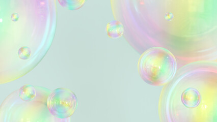 Abstract liquid circles on a background of blue with spacing. 3D design of a rainbow-colored spherical. Template for a trendy gradient in a minimal style. 3D rendering