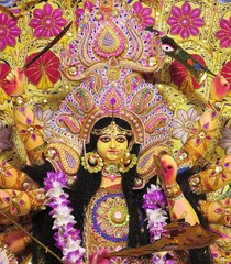 Colourful Mother Durga's  closeup image.  Image taken from Kolkata, West Bengal,  India.