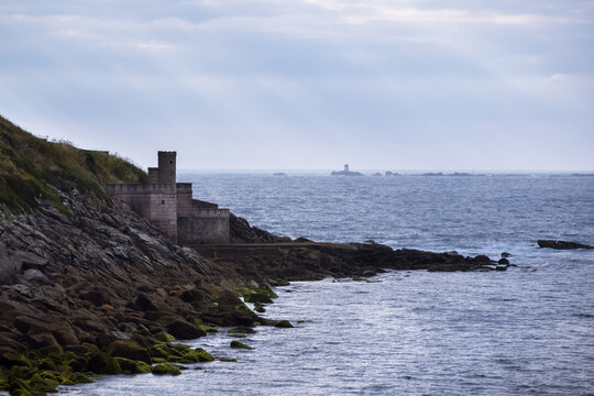 Small watchtower by the sea. Tower located on the promenade that surrounds the Parador and the Monterreal fortress. Baiona - Spain