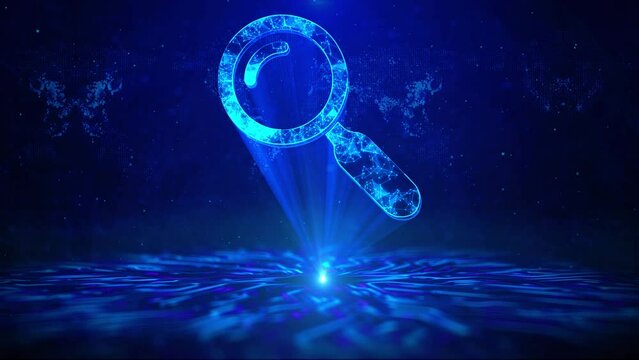 Search Button Text with HUD Rotation Digital Technology interface Sci Fi Hologram Cyberspace Loop. . Gradient magnifying glass or explore application internet search engine, For information concept
