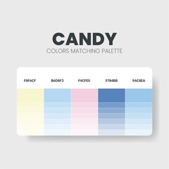 Candy color scheme. Color Trends combinations and palette guide. Example of table color shades in RGB and HEX. Color swatch for fashion, home, interiors, design. Colour chart idea. Illustration.