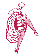 Vintage Cancan dancer girl - vector - obrazy, fototapety, plakaty