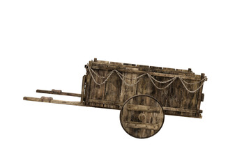 Medieval wooden cart from side view. 3D illustration isolated. © IG Digital Arts