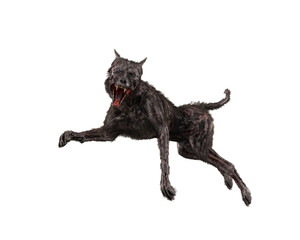 Fantasy horror zombie dog attacking. 3D rendering isolated.