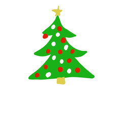 Child like isolated Christmas tree with red and white balls
