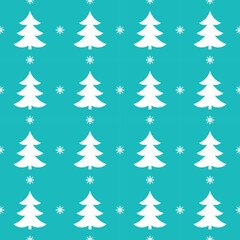 Christmas trees winter white pattern on blue background.