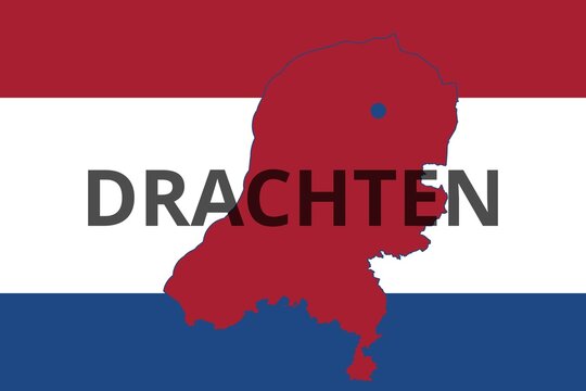 Drachten: Illustration mit dem Namen der niederländischen Stadt Drachten in der Provinz Fryslân