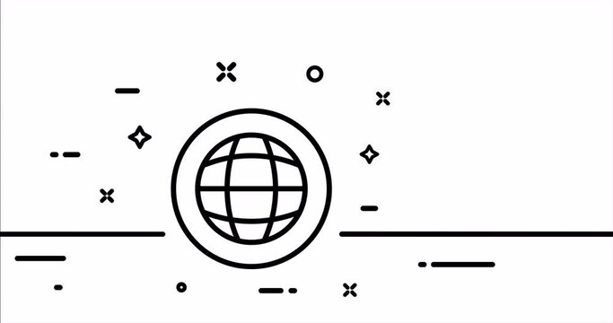 Geography. Globe, world, orbit, axis, equator, earth, setting, sphere, geolocation, cosmos, universe. Topography concept. One line drawing animation. Motion design. Animated technology logo. Video 4K