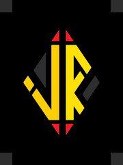 VR letters as logo vector design. Emblem, icon, firm identity for virtual reality, cyberspace, metaverse. Divided letters yellow, red, grey colors.