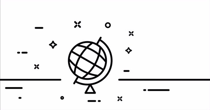Geography. Globe, world, orbit, equator, earth, planet, astronomy, solar system, space. Cartography concept. One line drawing animation. Motion design. Animated technology logo. Video 4K
