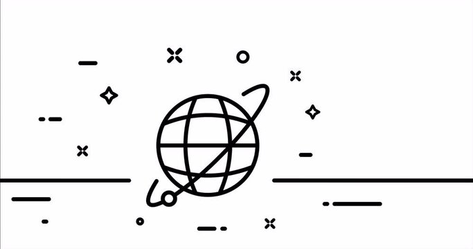 World. Globe, geography, orbit, axis, equator, earth, planet, portfolio, achieve, delivery, order. Cartography concept. One line drawing animation. Motion design. Animated technology logo. Video 4K