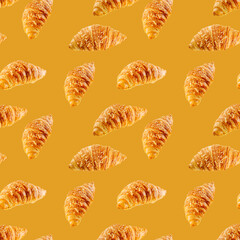 seamless pattern made from Fresh croissant isolated on brown background. Bakery pattern with baked croissant with cheese.