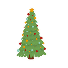 Christmas tree with decorations on a white background