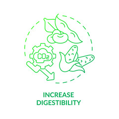 Increase digestibility green gradient concept icon. Livestock greenhouse gases reduction abstract idea thin line illustration. Isolated outline drawing