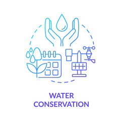 Water conservation blue gradient concept icon. Sustainable agriculture abstract idea thin line illustration. Water use efficiency. Isolated outline drawing