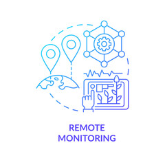 Remote monitoring blue gradient concept icon. Controlling moisture level and soil health abstract idea thin line illustration. Isolated outline drawing