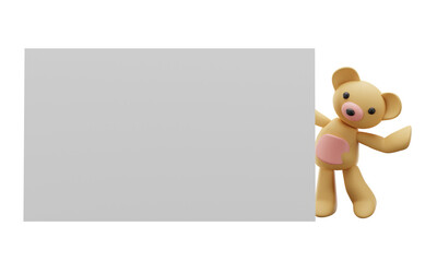 Teddy bear doll element set with white postcard background