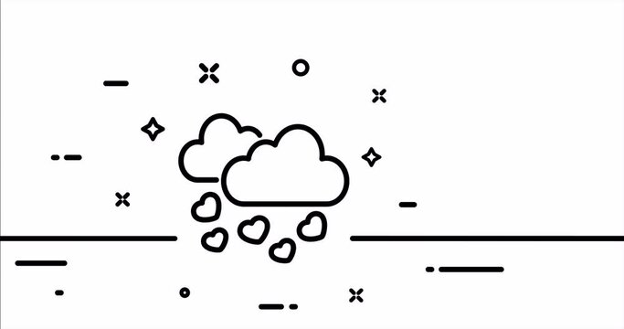 Clouds with hearts. Valentines day, love, cupid, couple, date, rain, wedding, feelings. Relationships concept. One line drawing animation. Motion design. Animated technology logo. Video 4K