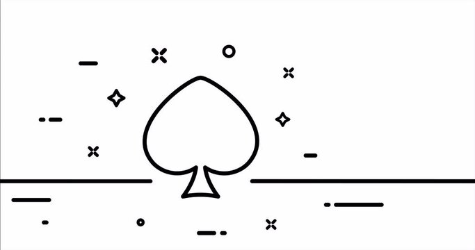 Spade card suit. Bet, play, game of chance, win, winner, slot, fortune, luck, money. Gambling concept. One line drawing animation. Motion design. Animated technology logo. Video 4K