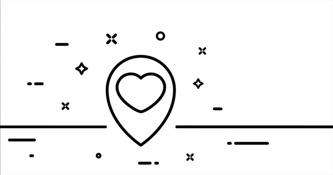 Location pointer with heart. Love, favourite place, gps, navigator, destination, valentines day. Feelings concept. One line drawing animation. Motion design. Animated technology logo. Video 4K