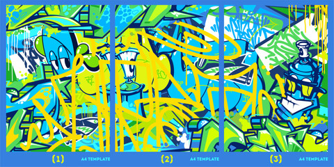 Abstract Colorful Urban Graffiti Style A4 Poster Vector Illustration Background Template