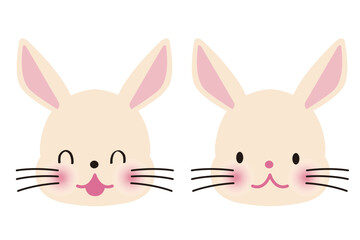 かわいいウサギの顔のイラストセット　2つの表情　年賀状素材