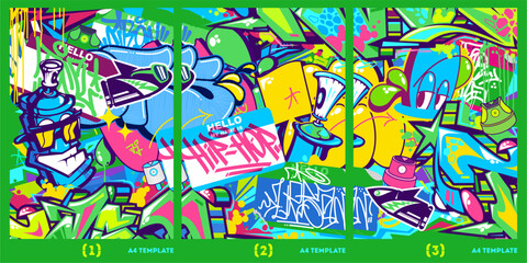 Cool Abstract Urban Graffiti Style A4 Poster Vector Illustration Background Template