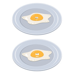 Fried kawaii egg on a plate, color isolated vector illustration in cartoon style