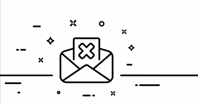 Letter with cross. Decline, reject a job application, ban, forbid, forbidden, envelope. Prohibition concept. One line drawing animation. Motion design. Animated technology logo. Video 4K