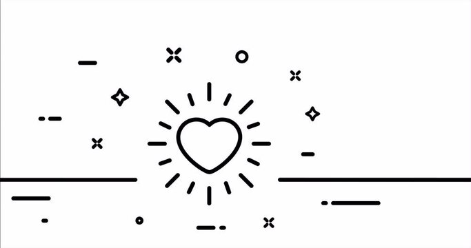 Heart with rays. Couple, like, love, valentine, date, fall in love, anniversary, support, charity. Relationships concept. One line drawing animation. Motion design. Animated technology logo. Video 4K