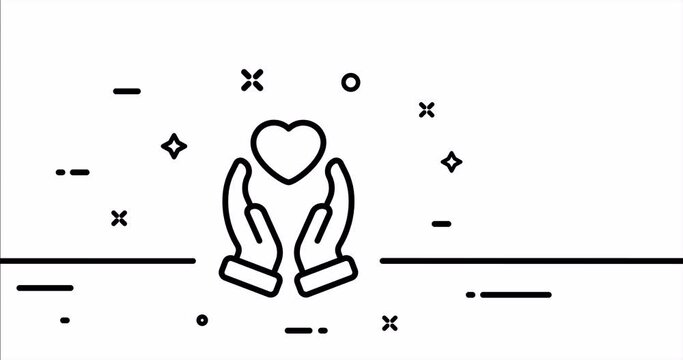 Hands holding heart. Love, support, friendship, kindness, friendly atmosphere, society, family. Relationships concept. One line drawing animation. Motion design. Animated technology logo. Video 4K