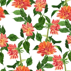 Behang Seamless background. Dahlia is a flower and a bud. background pattern - floral motifs. Wallpaper. Use printed materials, decoupage cards, posters, postcards, packaging. © gvinevera88