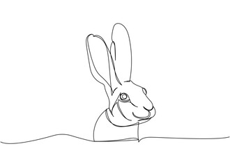 Black Jackrabbit head, bunny one line art. Continuous line drawing of pet, mammal, breed, zodiac, china, oriental, domestic, easter, bunny, animal, year new, 2023, hare. © sahs94