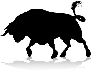 Bull Charging Silhouette