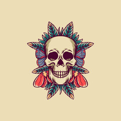 Skull And Butterfly Retro Illustration