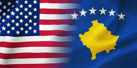 Kosovo,USA flag together.Kosovo,American waving flag.