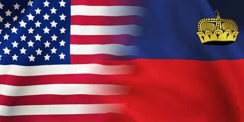 Liechtenstein,USA flag together.Liechtenstein,American waving flag.