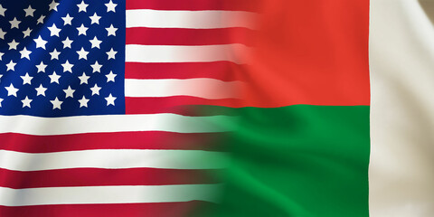 Madagascar,USA flag together.Madagascar,American waving flag.