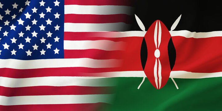 Kenya,USA flag together.Kenya,American waving flag.