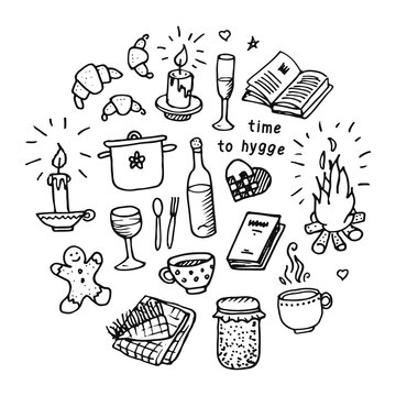Time to Hygge. Hand drawn illustration in doodle style